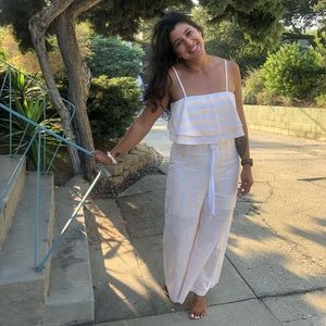 jumpsuit pink rose and white stripes perfect for summer or spring